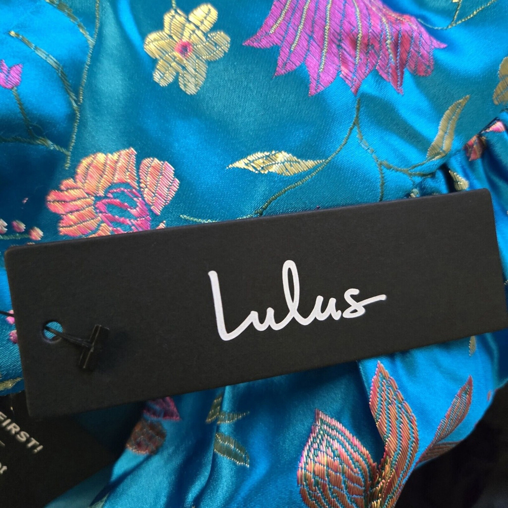 Lulus Iridescent Satin Floral Dress Blue Small Y2K Prom Party Slip Colorful NWT - Picture 5 of 8